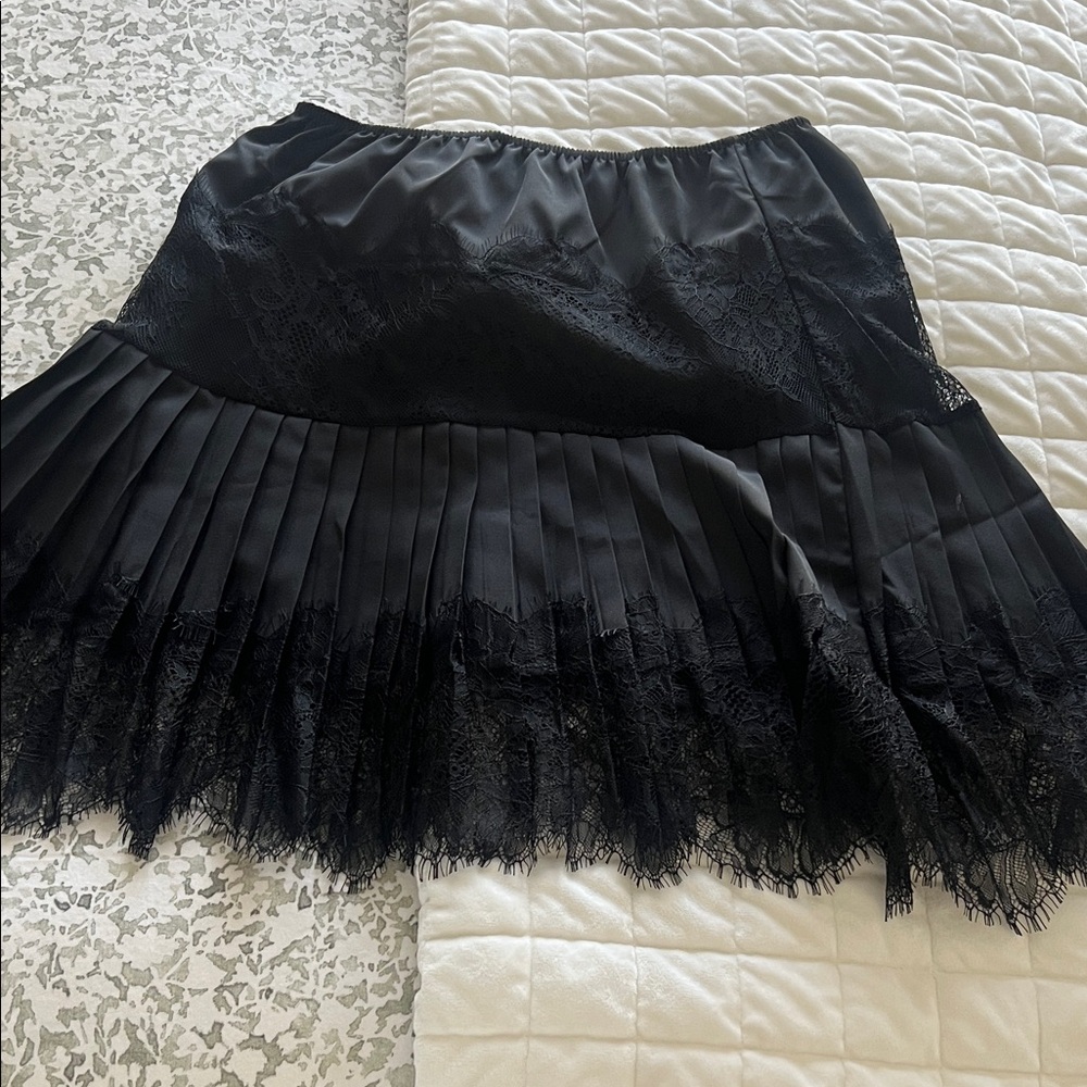 Black Lace Pleated Midi Skirt